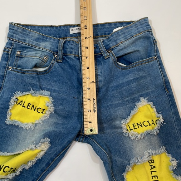 Balenciaga Paris Jeans Size 29 Yellow Tape Destructed Style - Picture 11 of 12